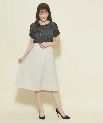 쿠 드 샹스 린넨 합성섬유 플레어 스커트 베이 40