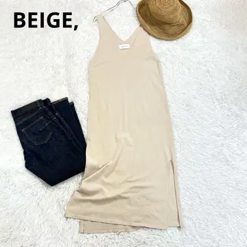 BEIGE, 베이지 V넥 롱 원피스 사이드 슬릿 베이지