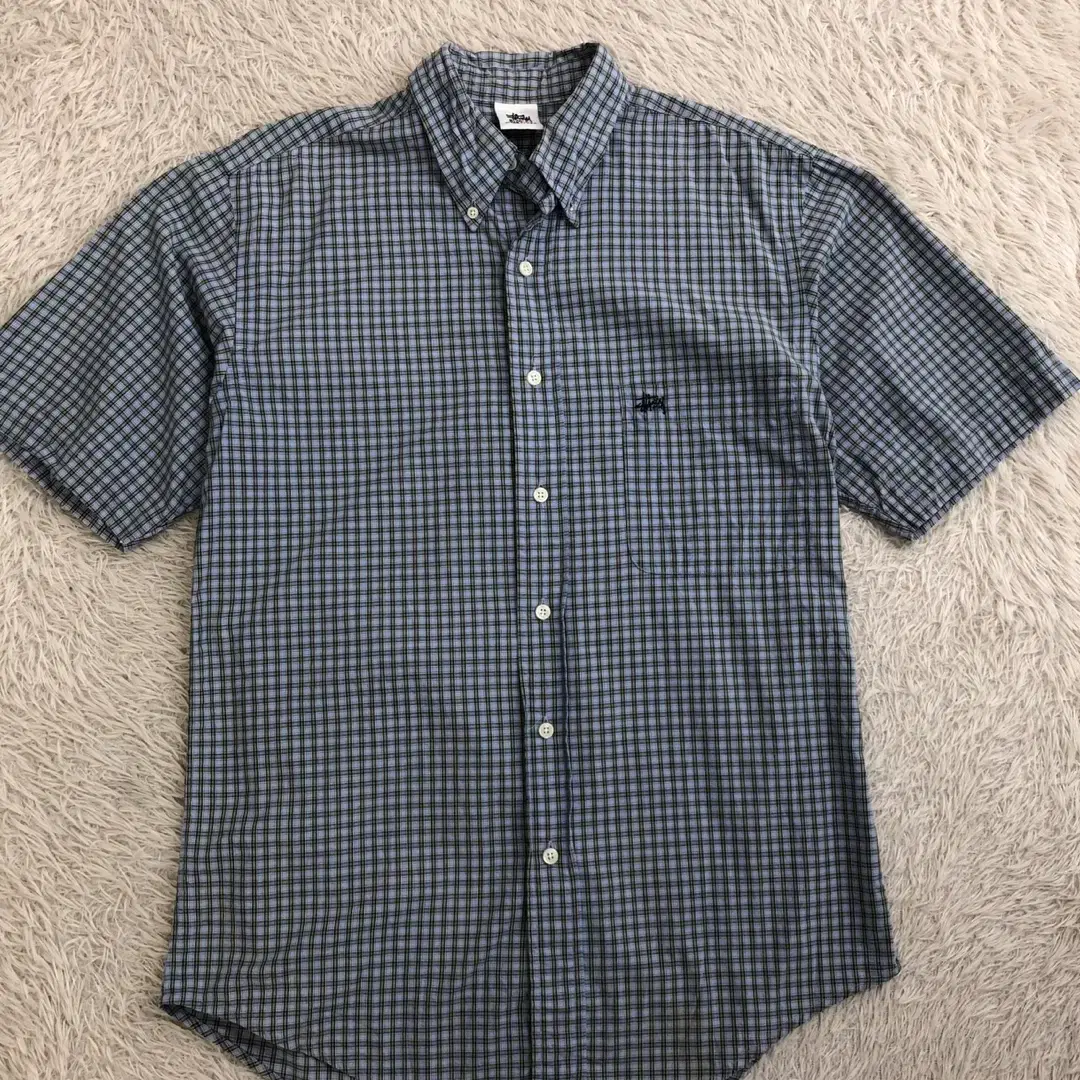 トップス 90s old stussy check shirt Rare] old stussy 90s Navy Tag Short Sleeve Check Shirt