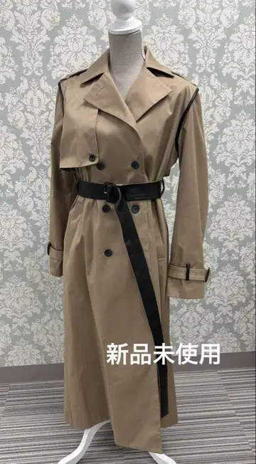 anuans 비건 가죽 트림 2WAY 트렌치코트