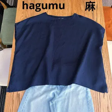 hagumu 린넨 100% 린넨 돌먼 풀오버 네이비 컬러