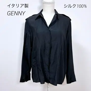 이탈리아제 GENNY 제니 실크 100% 긴팔 셔츠 드레이프감 블랙 M