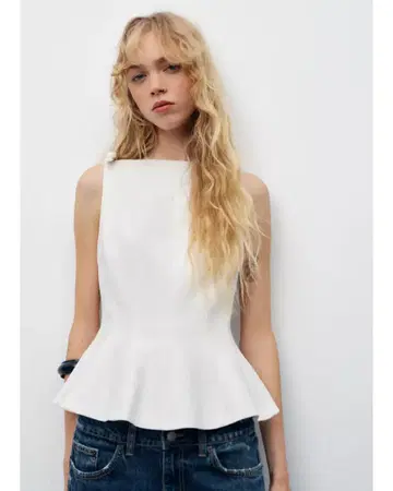 ZARA 어깨 리본 페플럼 탑 M 화이트