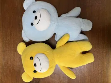 스카이블루와 옐로우 컬러의 곰 봉제 인형, 부르봉, 쁘띠 쿠마 2개 세트