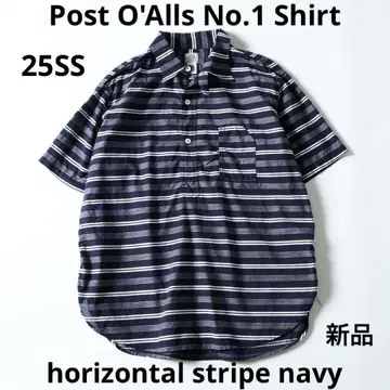 포스트 오버올즈 반팔 셔츠 보더 네이비 새상품 M 25SS
