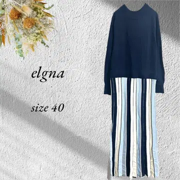 새상품급 elgna 니트 롱 원피스 40 네이비 스트라이프 3051