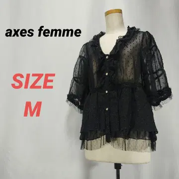 axes femme 엑시즈팜 프릴 시어 블라우스 레이스 블랙 7부 소매