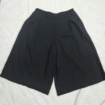 셀프 서비스 레이온 린넨 블랙 하프 와이드 팬츠 허리밴딩 경량