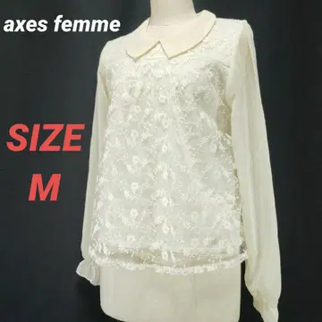axes femme 엑시즈팜 레이스 블라우스 꽃무늬 자수 긴팔 화이트 M