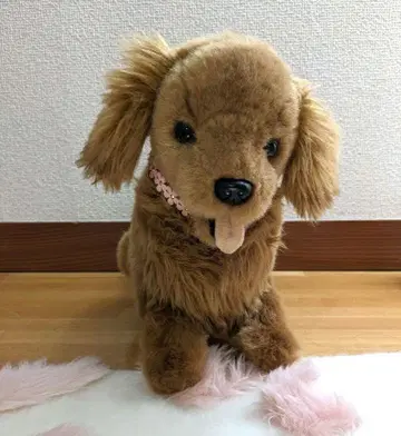 단종 상품 한사 HANSA 봉제 인형 개 골든 리트리버 핑크 꽃 목걸이