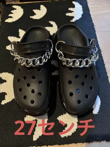 새상품급 Crocs 메가 크러쉬 크로그 블랙 통굽 샌들 27cm