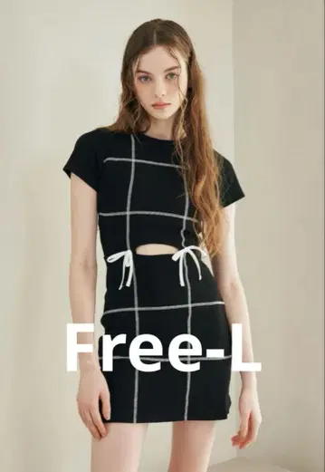 다리치 스티치 리본 리브 미니 원피스 블랙