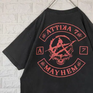 ATTIKA 7 밴딩 티셔츠 스컬 빅 로고 US 구제 의류 블랙 L