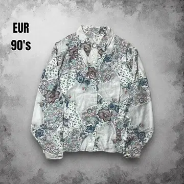 90s EUR 올 패턴 프린트 셔츠 꽃무늬 페이즐리 시어 셔츠 레트로