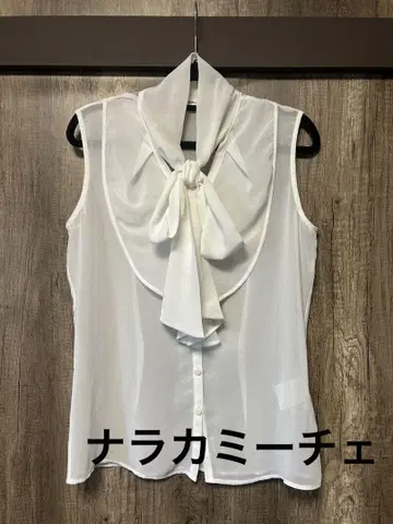 나라 까미체 화이트 시스루 슬리브리스 셔츠