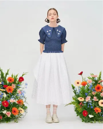 POPPY 깅엄 시스루 볼륨 스커트