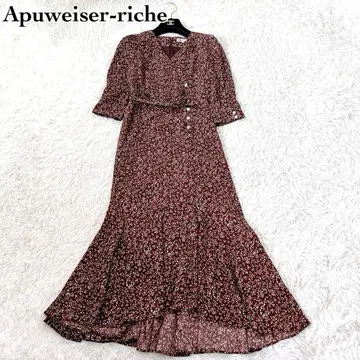 Apuweiser-riche 긴팔 꽃무늬 머메이드 원피스 보르도 계열