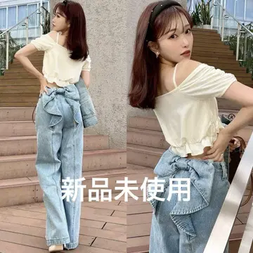 RESEXXY 백 리본 데님 팬츠 아이스 블루 S 사이즈