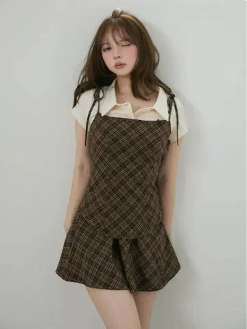andmary 앤드 마리 Dafne 체크 세트 브라운