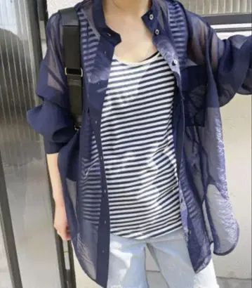 스픽 앤 스팬 스탠드 카라 시어 오버 셔츠