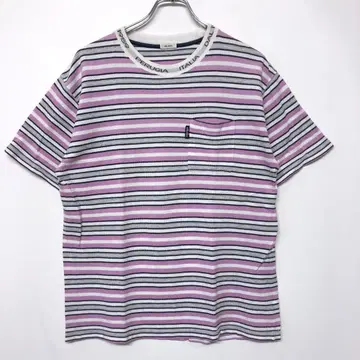 ellesse 구제 의류 가슴 포켓 로고 리브 넥 보더 사슴 T 셔츠