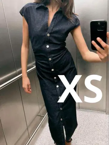 ZARA 자라 핏 미디 셔츠 원피스 데님 원피스 XS 인디고