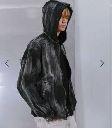 HARE 코튼 페드 지퍼 후드티 블랙
