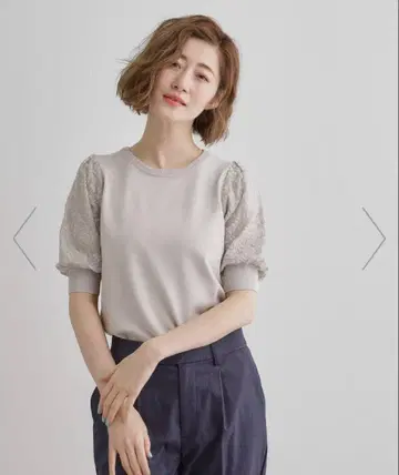 그로브 소매 자수 5부 소매 풀오버 S 라이트 그레이 반팔 니트 상의