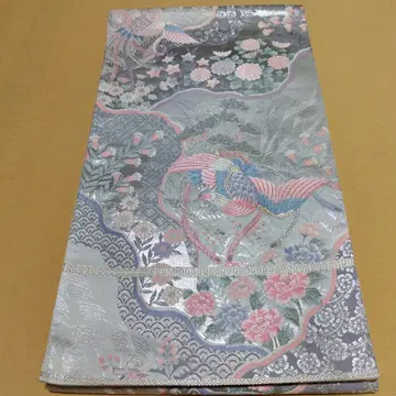 후쿠로 오비 새 봉황? 꽃무늬 실버 럭셔리 파스텔 컬러 핑크 블루 연보라