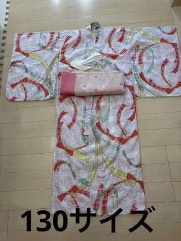 유카타 130 사이즈 리본 무늬 오비 포함