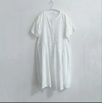 선 밸리 코튼 밴드 카라 셔츠 원피스 화이트 프릴
