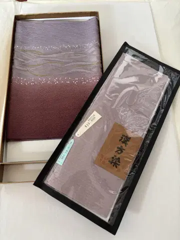한방 염색 중카라와 연보라 물결무늬 오비 장식 천 세트 새상품