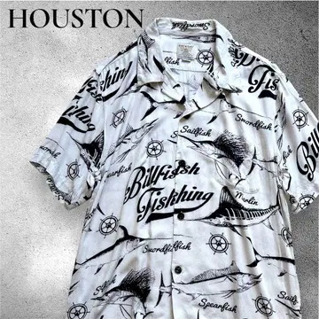 HOUSTON 알로하 셔츠 카지키 물고기 fish L 화이트 흰색