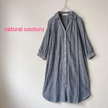 natural couture 데님풍 셔츠 원피스 7부 소매 면마 혼방