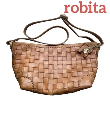 로비타 robita 브라운 가죽 뜨개질 숄더백