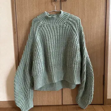 H&M 민트 그린 볼륨 슬리브 니트 M