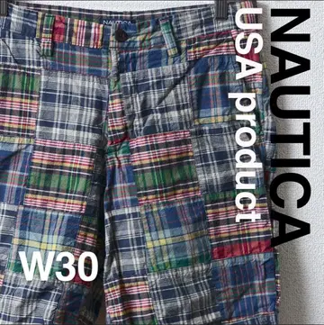 US 구제 의류 NAUTICA 노티카 패치워크 체크 숏 팬츠 W30