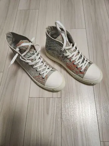 벨루티, 새상품, 미사용 그레이 오렌지 하이컷 스니커즈