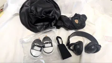블랙 모자, 신발, 헤드폰 세트 봉제 인형 20cm 가죽