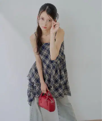 Chico 치코 티어드 사이드 드롭 프릴 미니 원피스 체크