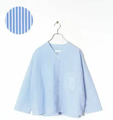 prit 프릿 에어리 코튼 노카라 셔츠 파랑 스트라이프