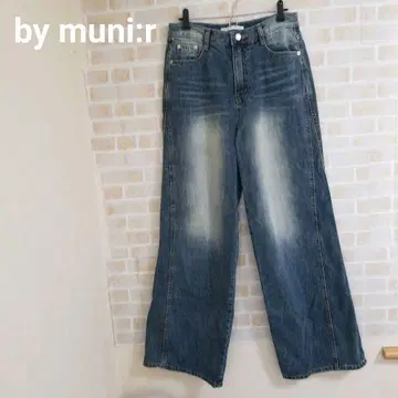 by muni:r 사선 슬릿 루즈핏 데님 팬츠