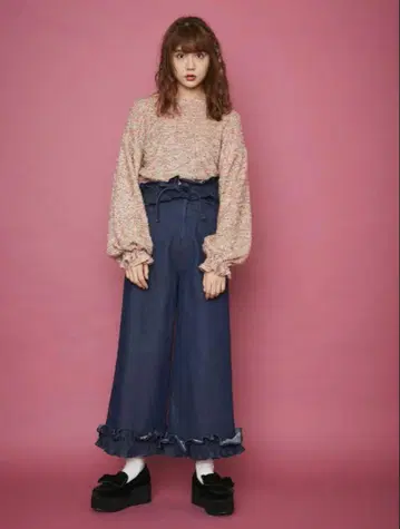 메리 제니 프릴 2way 와이드 데님 인디고 블루