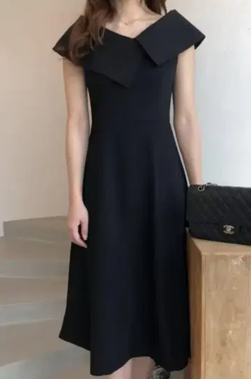 변형 옷깃 A 라인 원피스 L 사이즈 블랙