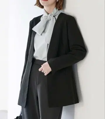베이직 노카라 V넥 자켓 블랙