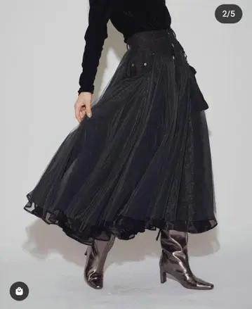 라벨 에뛰드 BELLE VINTAGE 데님 도킹 얇은 명주 스커트