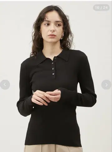 미라 오웬 시어 폴로 리브 니트 풀오버 블랙 O