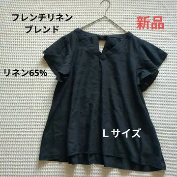 새상품 린넨 65% V넥 튜닉 반팔 L 네이비 뒷면 카라 리본