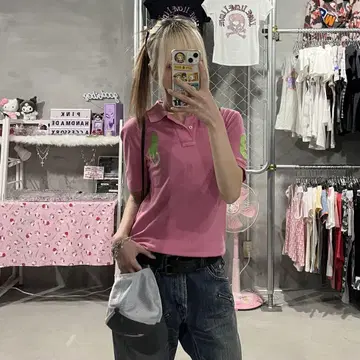 랄프 로렌 피치 폴로 셔츠 y2k 빅 포니 핑크