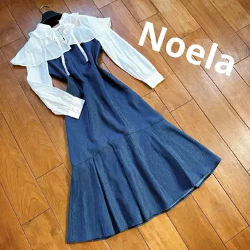 새상품급 노엘라 원피스 데님 탈착식 옷깃 화이트 네이비 noela M